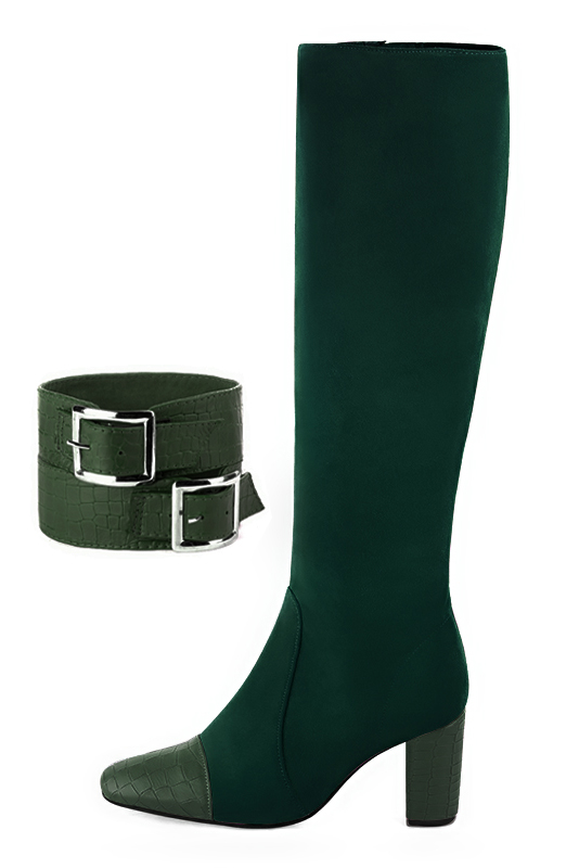 Forest green women's calf bracelets, to wear over boots. Top view - Florence KOOIJMAN
